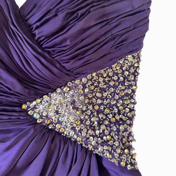 Vintage Babydoll Purple Dress XS/S Asymmetrical Ruched Bodice 90s Y2K Whimsigoth - Picture 6 of 12